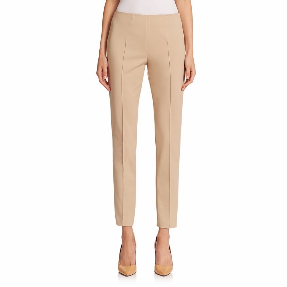 Akris Melissa Khaki Beige Tan Slim Tapered Pants Cotton Blend Techno Tech 14